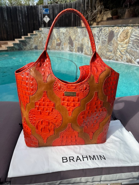 Brahmin Handbags - Brahmin Burnt Orange Croc Embossed Leather Extra Large Shopper Tote Bag w/Duster